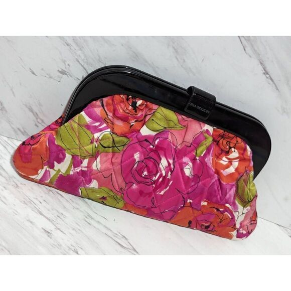 Vera Bradley Womens Pink Vintage Rose Millie Floral Quilted Satin Quilted Clutch - Picture 1 of 6